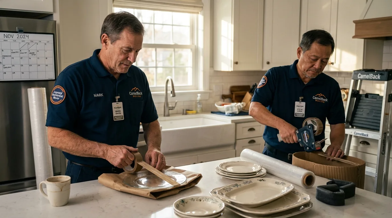 Professional crew packing kitchen dishware in Los Osos, CA